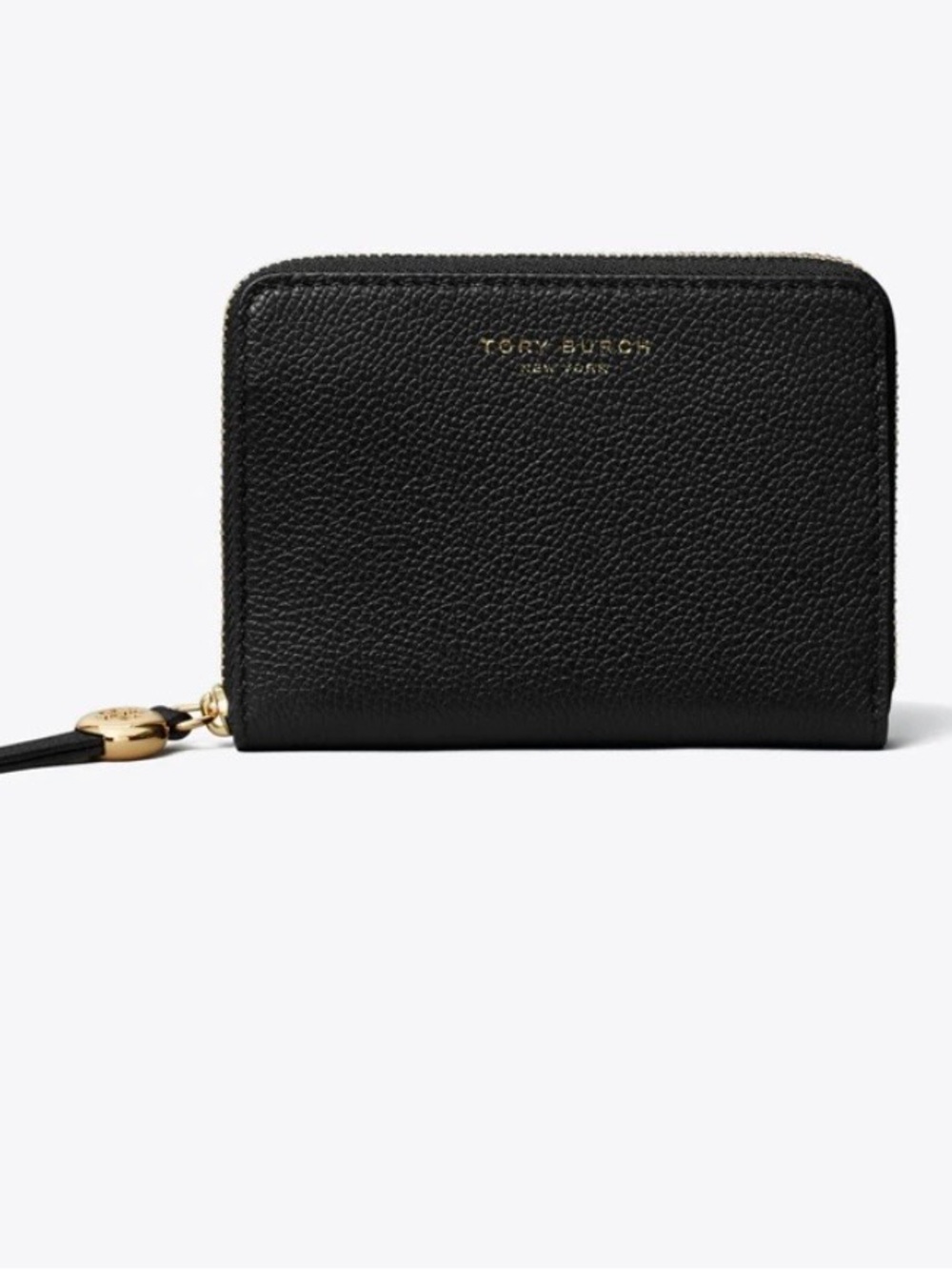 Tory Burch Romy Black Pebbled Leather Medium Zip-Around Wallet